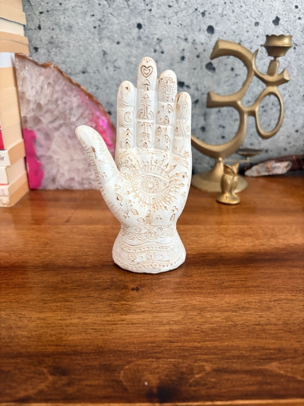 Carved Hamsa Hand Decorative Sculpture - White